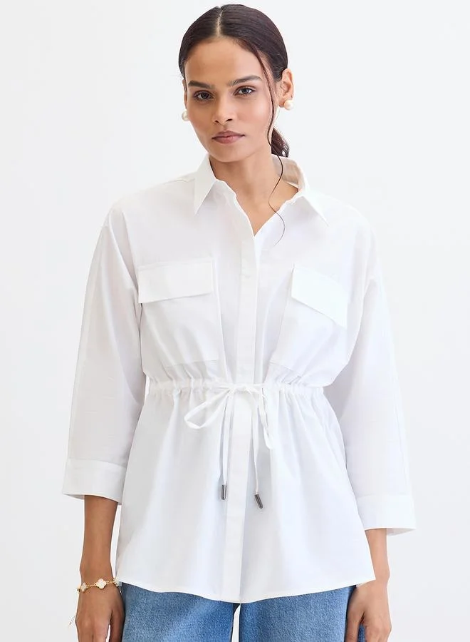 Femmella Femmella White Poplin Dual Patch Pocket Shirt