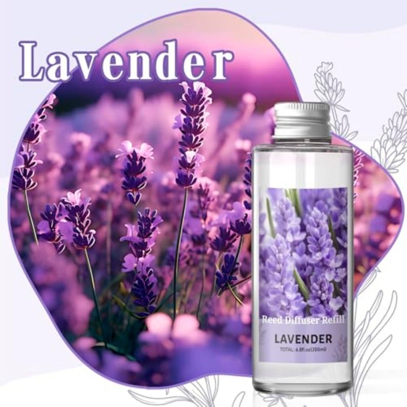 Lavender Reed Diffuser Refill 200ml with 6 Reed Sticks Long-Lasting Diffuser Oil Refill with Soft Floral Aroma for Bedrooms Bathrooms Living Room and Evening Spaces - Image 2