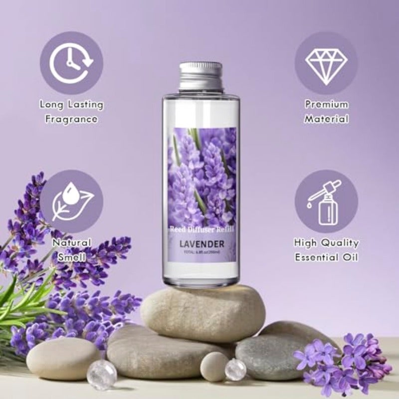 Lavender Reed Diffuser Refill 200ml with 6 Reed Sticks Long-Lasting Diffuser Oil Refill with Soft Floral Aroma for Bedrooms Bathrooms Living Room and Evening Spaces - Image 3