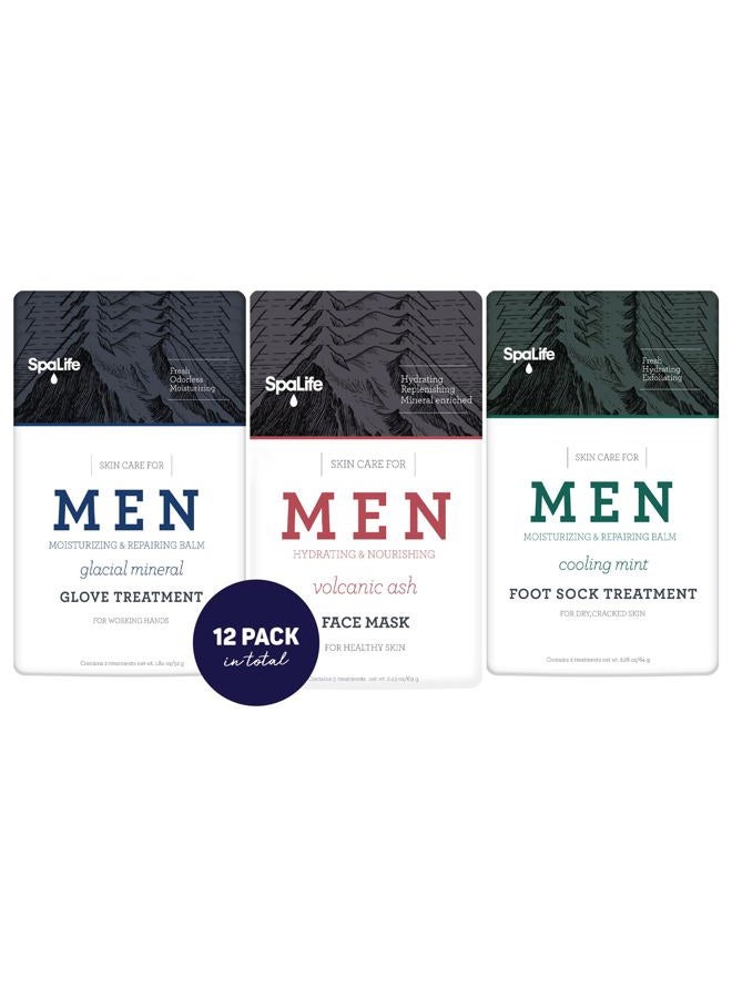 SpaLife Men's 12-Piece Spa Set: Repairing Hand Gloves for Dry Hands, Cooling Mint Foot Socks for Cracked Heels, and Moisturizing Face Mask Ultimate Men Grooming and Relaxation Gift Kit  - Image 1
