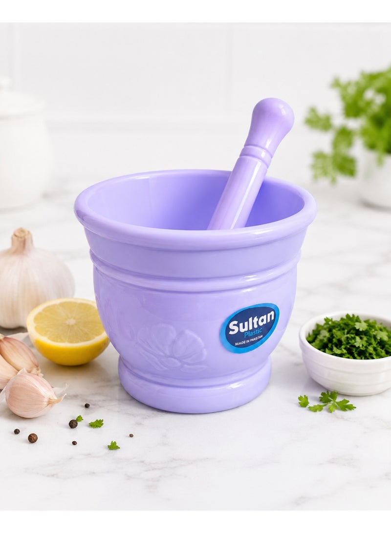 Sultan Plast Heavy-Duty Plastic Mortar and Pestle Set, Lavender Light Purple Herb and Spice Grinder, Garlic Crusher Bowl - Image 4