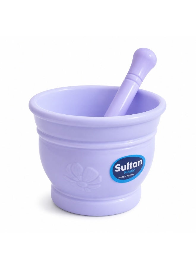 Sultan Plast Heavy-Duty Plastic Mortar and Pestle Set, Lavender Light Purple Herb and Spice Grinder, Garlic Crusher Bowl - Image 1
