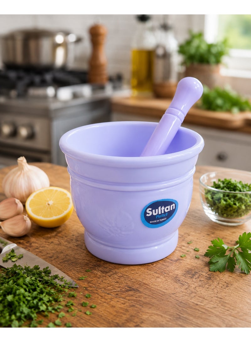 Sultan Plast Heavy-Duty Plastic Mortar and Pestle Set, Lavender Light Purple Herb and Spice Grinder, Garlic Crusher Bowl - Image 3