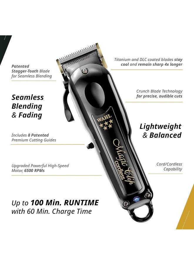 Wahl Professional 5 Star Magic Clip Black | Cord-Cordless | 8 premium Attachments | DLC Staggertooth Blade | 3 Pin - GCC - Image 2