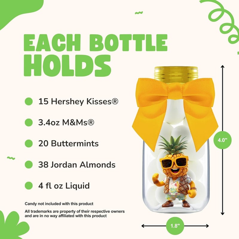 Ethisa Small 12 Pack Pineapple Party Favors - DIY Candy Jars with Ribbons and Stickers - Pina Colada Party Decoration Bottles for Birthday, Hawaiian Luau, and Baby Shower - Gold Tropical Centerpieces - Image 4