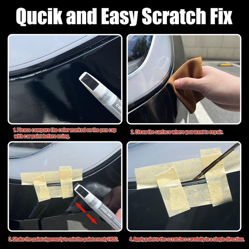 COSLAKE طلاء لمس السيارات (أسود صلب (PBSB)) لطرازات Tesla Model Y/3/S/X، مجموعة إصلاح الخدوش DIY 2 في 1 مع رأس قلم وفرشاة، قلم إزالة الخدوش مطابق للون Tesla - Image 4