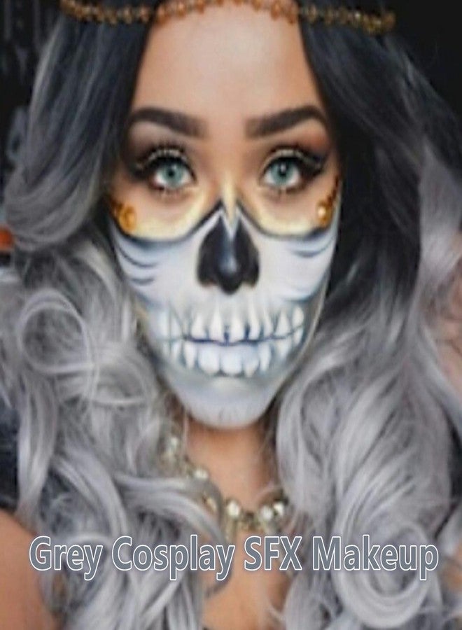 Go Ho طلاء وجه وجسم رمادي 6 ألوان من Go Ho، تركيبة كريمة قابلة للغسل لطلاء الوجه لعيد الهالوين وكوسبلاي، لوحة مكياج طلاء الجسم SFX، مكياج مصاص دماء وزومبي رمادي احترافي - Image 3