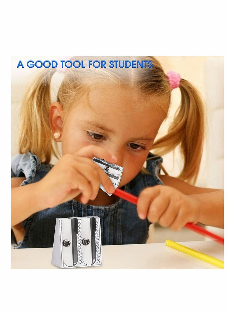 Excefore - 2Pcs Handheld Manual Metal Pencil Sharpener, Single hole and Double hole Perfect for Use in Schools, Offices, Homes, Art Projects - Image 1