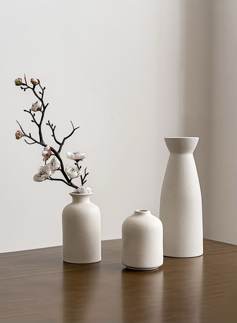 ELFSA Set of 3 Beige Ceramic vase Small Flower vases for Decor,Modern Home Decor, Vases for Decor,Pampas Grass Vase,Dried Flowers Vases,Living Room,Table Shelf, Centerpieces Decoration - Image 1