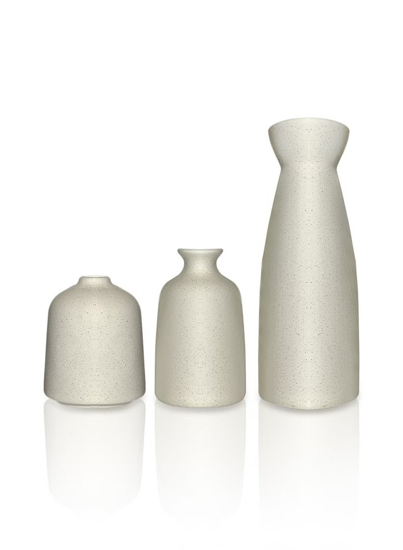 ELFSA Set of 3 Beige Ceramic vase Small Flower vases for Decor,Modern Home Decor, Vases for Decor,Pampas Grass Vase,Dried Flowers Vases,Living Room,Table Shelf, Centerpieces Decoration - Image 2