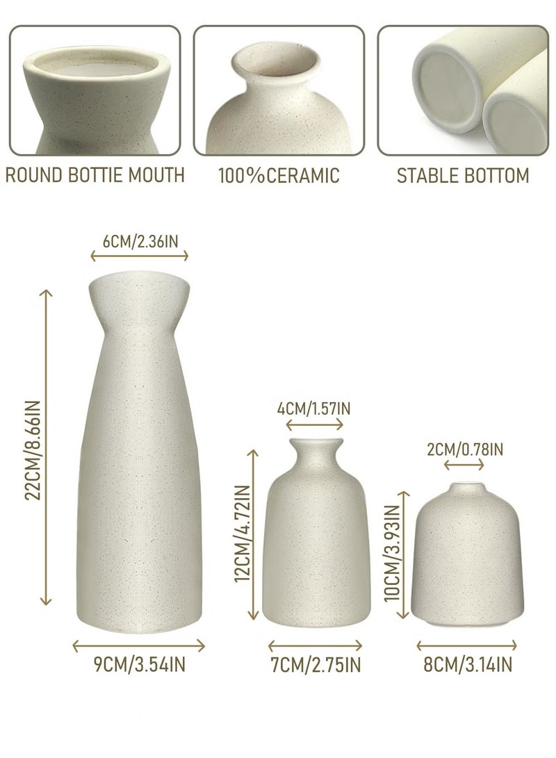 ELFSA Set of 3 Beige Ceramic vase Small Flower vases for Decor,Modern Home Decor, Vases for Decor,Pampas Grass Vase,Dried Flowers Vases,Living Room,Table Shelf, Centerpieces Decoration - Image 4