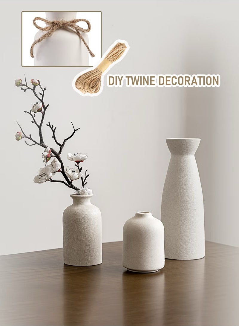 ELFSA Set of 3 Beige Ceramic vase Small Flower vases for Decor,Modern Home Decor, Vases for Decor,Pampas Grass Vase,Dried Flowers Vases,Living Room,Table Shelf, Centerpieces Decoration - Image 5