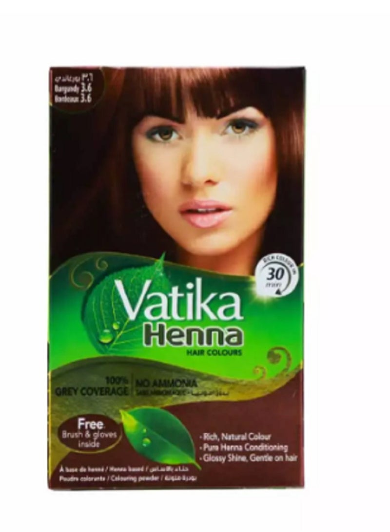 Vatika Henna Hair Colour Burgundy 3.6 with Grey Coverage and No Ammonia