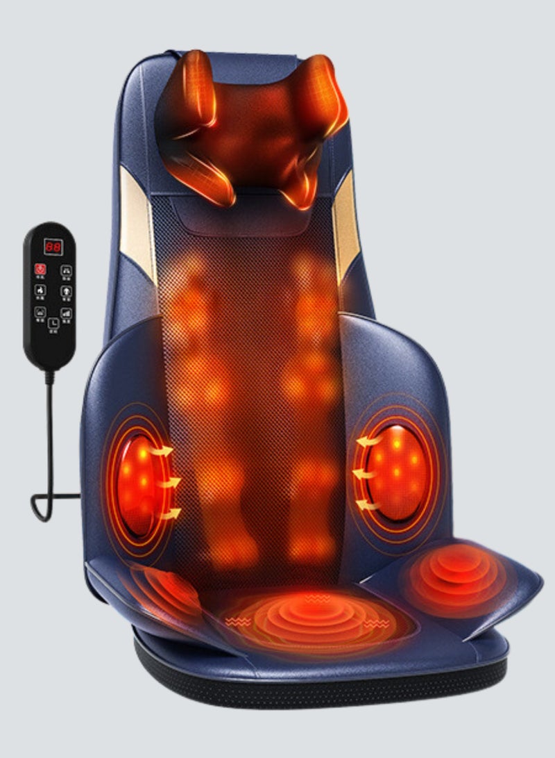 XiuWoo Full Back Massager with Heat Shiatsu Massage Chair Pad Shiatsu Back Massager with Height Adjustable Neck Massaging Home Office Travel Kneading Massage Pads for Chairs, Blue  - Image 1