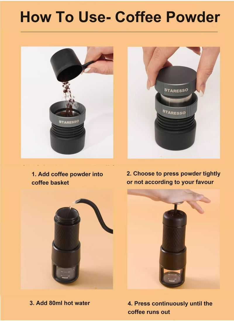 STARESSO - Classic Portable Espresso Maker, 2 in 1 Travel Coffee Maker, Compatible Capsules and Ground Coffee, Manual Espresso Machine, Hand Press Coffee Maker for Kitchen Travel, Camping, Hiking - Image 1