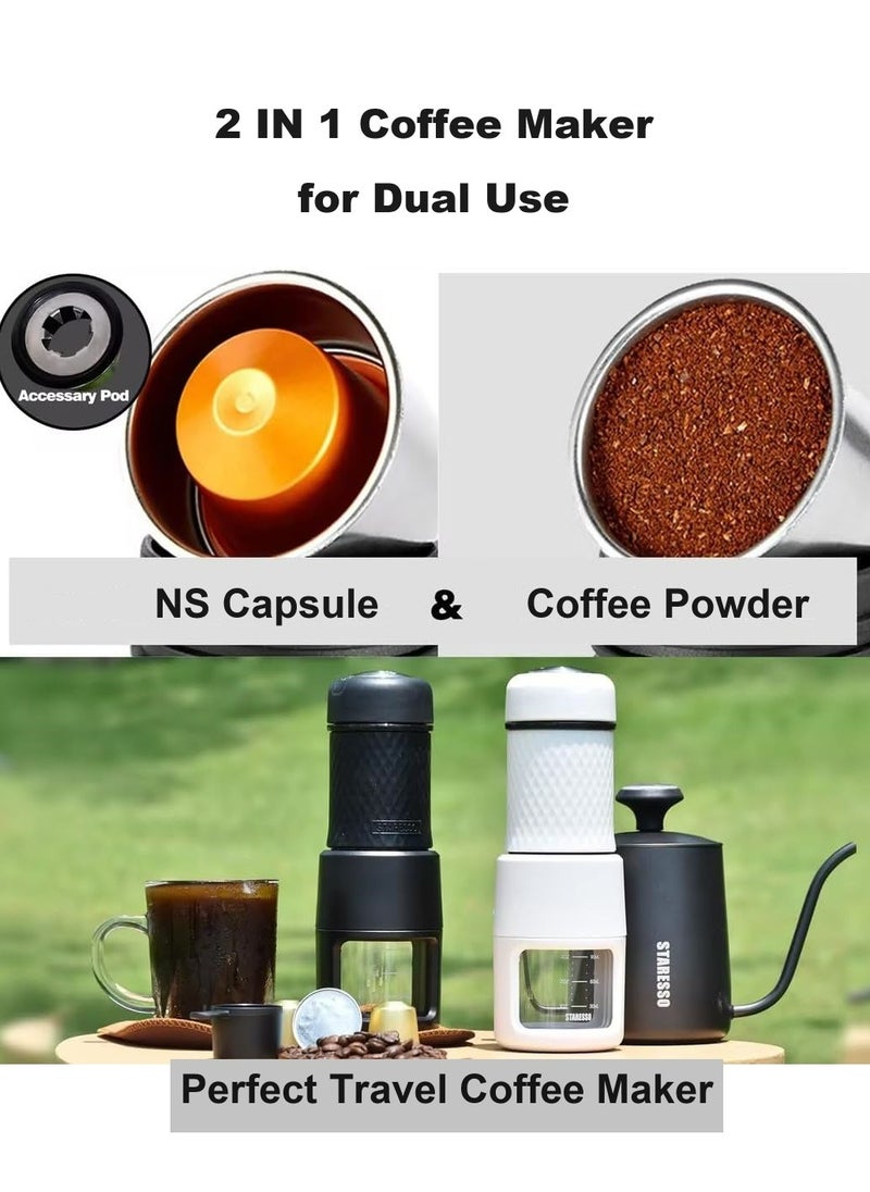 STARESSO - Classic Portable Espresso Maker, 2 in 1 Travel Coffee Maker, Compatible Capsules and Ground Coffee, Manual Espresso Machine, Hand Press Coffee Maker for Kitchen Travel, Camping, Hiking - Image 1