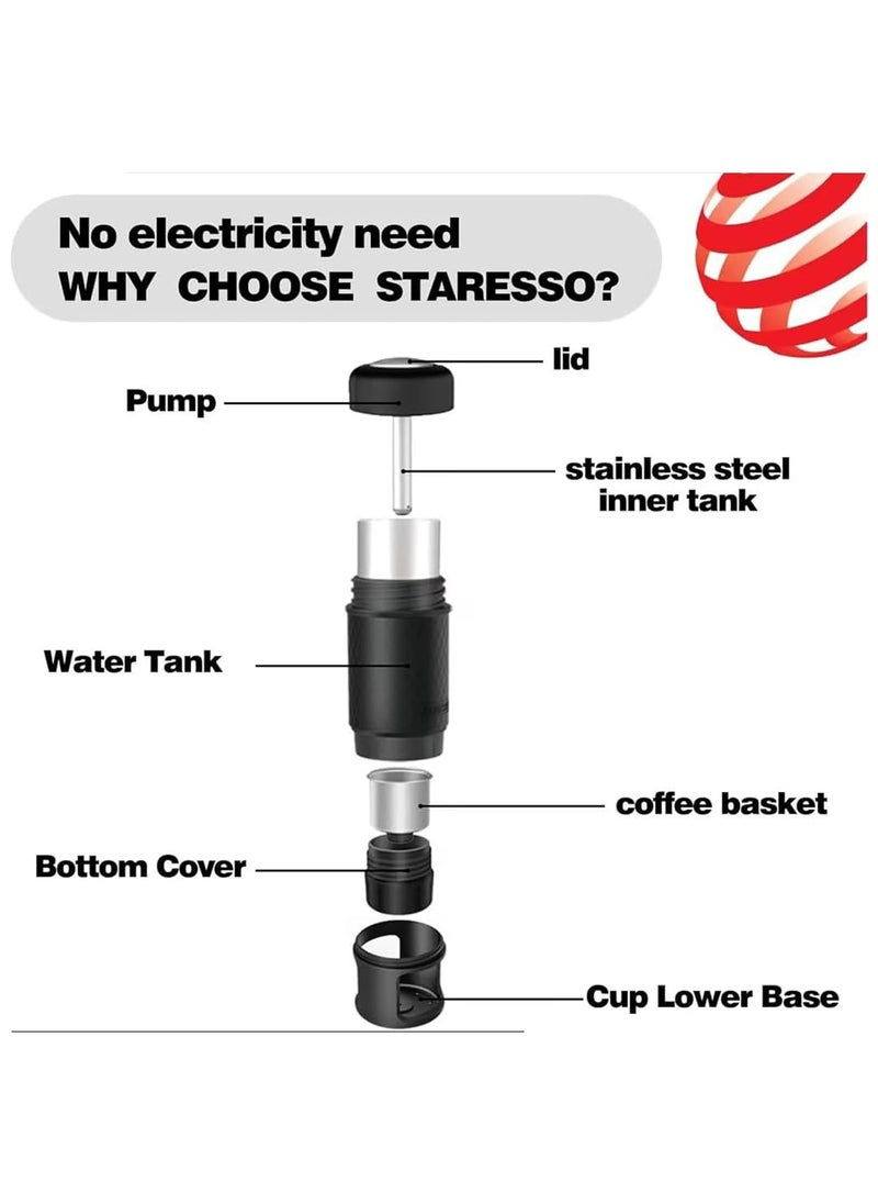 STARESSO - Classic Portable Espresso Maker, 2 in 1 Travel Coffee Maker, Compatible Capsules and Ground Coffee, Manual Espresso Machine, Hand Press Coffee Maker for Kitchen Travel, Camping, Hiking - Image 1
