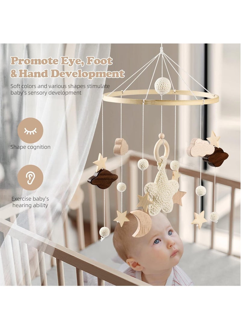 Baby Mobile for Cot Wooden Baby Crib Mobile Hanging Wind Chime with Clouds Stars Baby Bed Hanging Mobile Crib Toys with Felt Balls Nursery Decor for Newborn Boys Girls Gift for 0 to 12 Months Babies  - Image 4