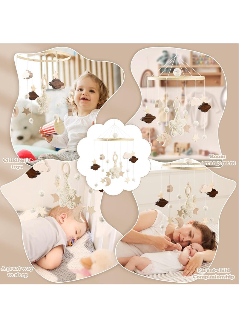 Baby Mobile for Cot Wooden Baby Crib Mobile Hanging Wind Chime with Clouds Stars Baby Bed Hanging Mobile Crib Toys with Felt Balls Nursery Decor for Newborn Boys Girls Gift for 0 to 12 Months Babies  - Image 3