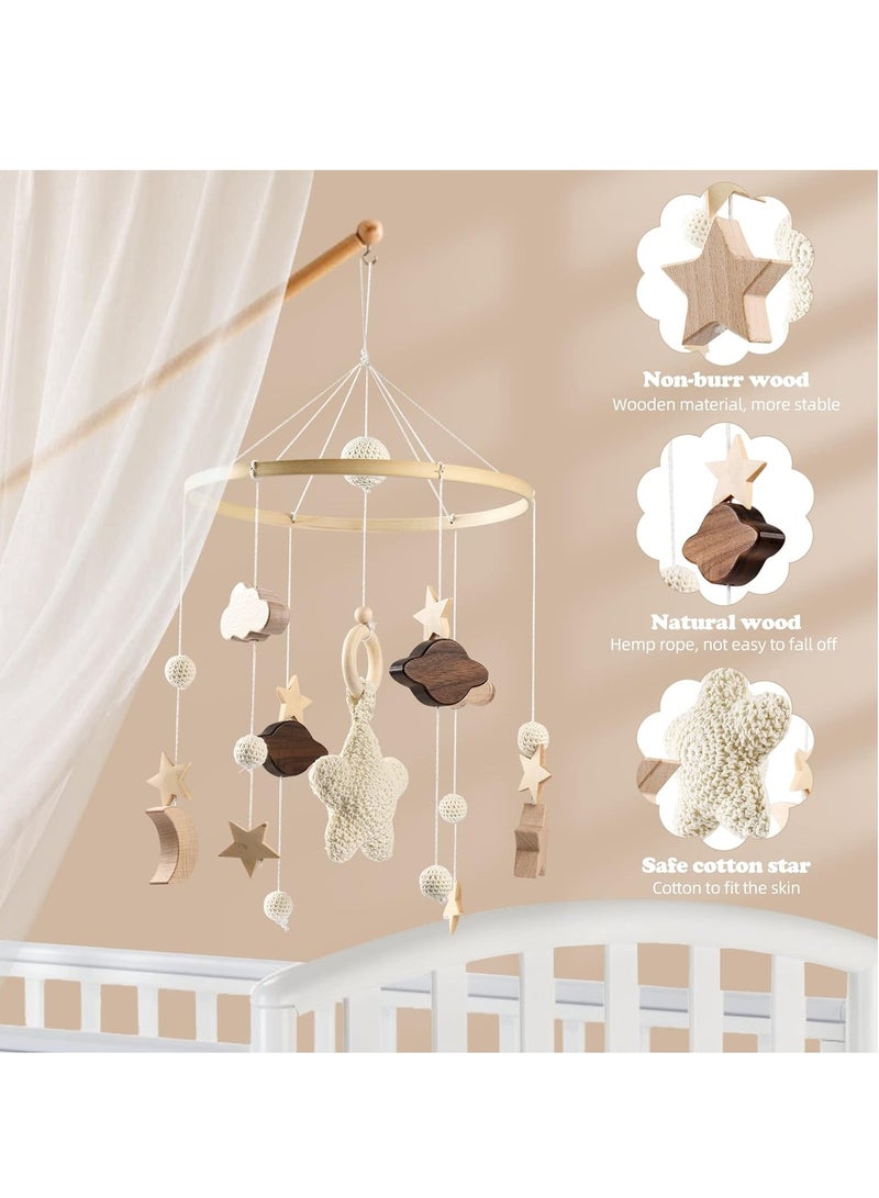Baby Mobile for Cot Wooden Baby Crib Mobile Hanging Wind Chime with Clouds Stars Baby Bed Hanging Mobile Crib Toys with Felt Balls Nursery Decor for Newborn Boys Girls Gift for 0 to 12 Months Babies  - Image 2
