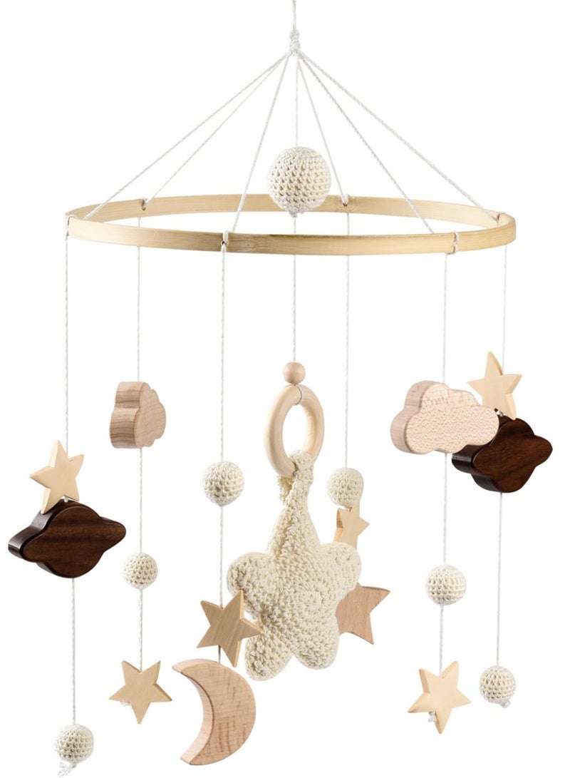 Baby Mobile for Cot Wooden Baby Crib Mobile Hanging Wind Chime with Clouds Stars Baby Bed Hanging Mobile Crib Toys with Felt Balls Nursery Decor for Newborn Boys Girls Gift for 0 to 12 Months Babies  - Image 1