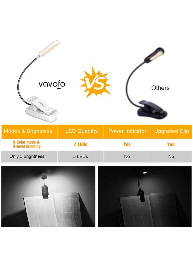 vavofo Clip On Book Light for Bed Kids, 7 LED Reading Light with 9-Level Warm Cool White Daylight, Eye Care Lamp with Power Indicator for Bookworms (White) - Image 4