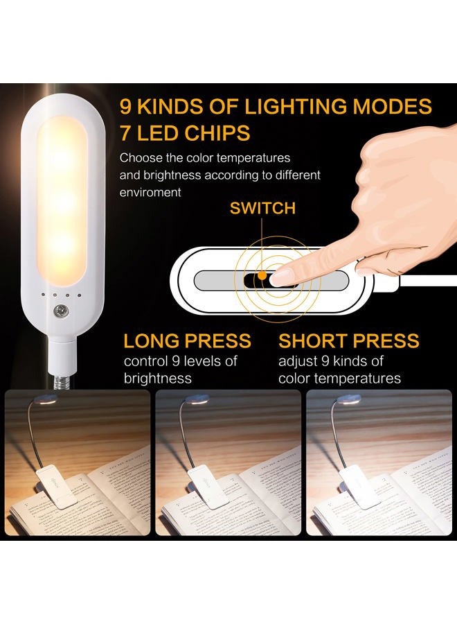 vavofo Clip On Book Light for Bed Kids, 7 LED Reading Light with 9-Level Warm Cool White Daylight, Eye Care Lamp with Power Indicator for Bookworms (White) - Image 2