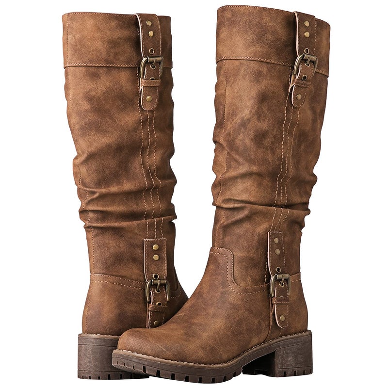 GLOBALWIN Women's Camel Knee High Riding Boots For Women Chunky Low Heel Size 10M - Image 2