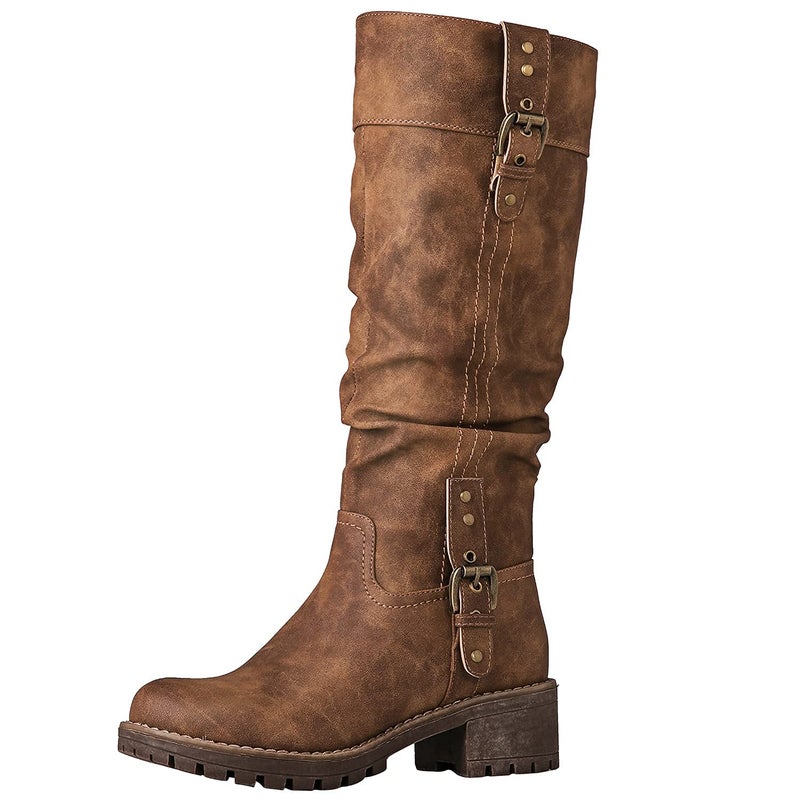 GLOBALWIN Women's Camel Knee High Riding Boots For Women Chunky Low Heel Size 10M - Image 1