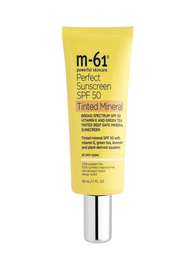M-61 Perfect Mineral Sunscreen SPF 50 - Tinted | Universal Tinted, Reef-Safe, Mineral Sunscreen SPF 50 With Vitamin E, Green Tea, 1.7 Fl Oz - Image 1