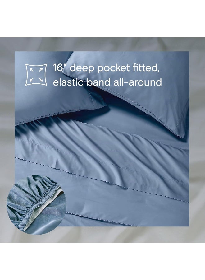 Sijo Premium 100% Austrian Eucalyptus Lyocell Tencel Sheet Set, Softer Than Silk, Architectural Digest 2022 Best Cooling Sheets Award Winner - 4pc - 2 Pillowcases 1 Fitted 1 Flat (Sky, Queen)  - Image 4