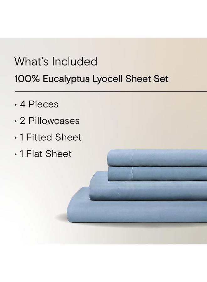 Sijo Premium 100% Austrian Eucalyptus Lyocell Tencel Sheet Set, Softer Than Silk, Architectural Digest 2022 Best Cooling Sheets Award Winner - 4pc - 2 Pillowcases 1 Fitted 1 Flat (Sky, Queen)  - Image 2