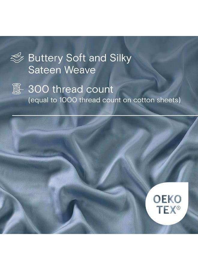 Sijo Premium 100% Austrian Eucalyptus Lyocell Tencel Sheet Set, Softer Than Silk, Architectural Digest 2022 Best Cooling Sheets Award Winner - 4pc - 2 Pillowcases 1 Fitted 1 Flat (Sky, Queen)  - Image 3