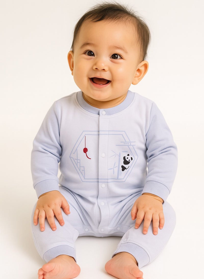 Baby Jumpsuit - Long Sleeve & Full-Length Cotton Blend Romper, Panda Print, Double Snap Front Closure - For 6–36 Months  - Image 1