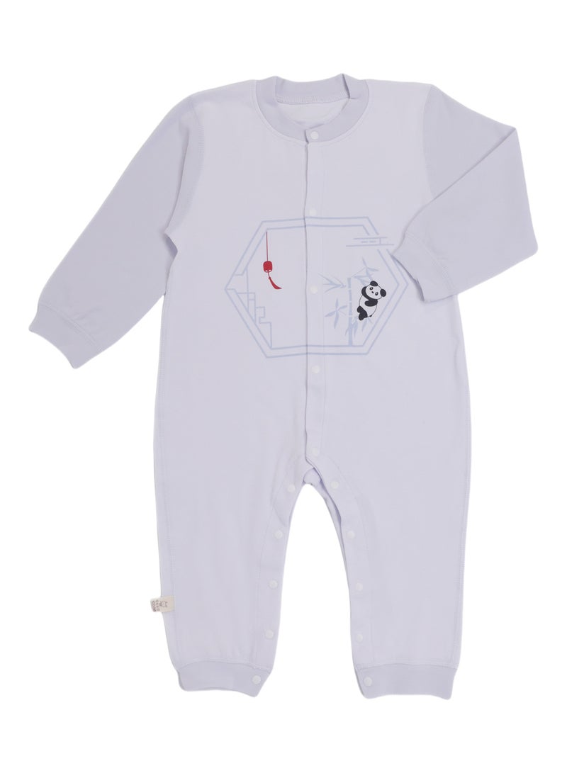 Baby Jumpsuit - Long Sleeve & Full-Length Cotton Blend Romper, Panda Print, Double Snap Front Closure - For 6–36 Months  - Image 2