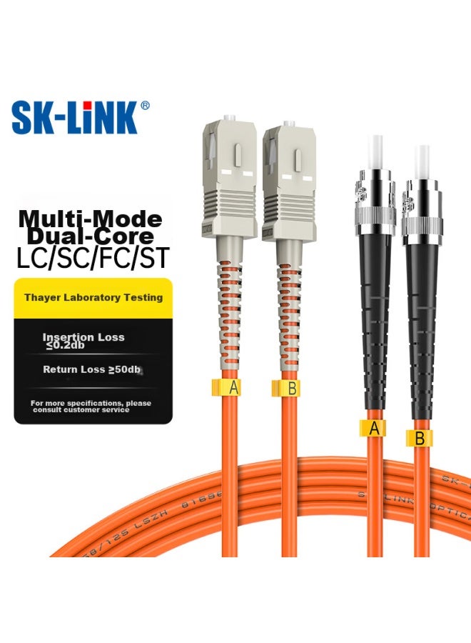Sk-link Fiber Optic Patch Cable, St-sc Gigabit Multi-mode Dual-core Sc-st Fiber Optic Cable, 2 Data Center Upc Pigtail, 50/125um Low Zero Halogen, 3 Meters, Sk-tx1gmm - Image 1