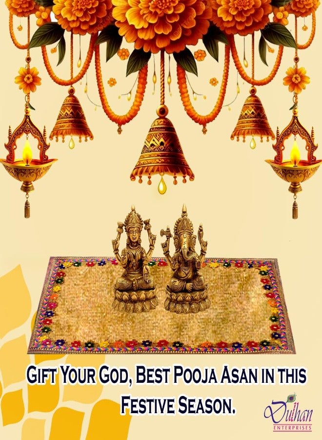 Dulhan Divine Pooja Cloth for Mandir | Pack of 2 | Small Size Puja Aasan 12x18 Inch | Golden Yellow Velvet Altar Cloth for Puja Table, Chowki & God Idol Sitting | Mandir Ka Kapda for Baithak Mat - Image 2