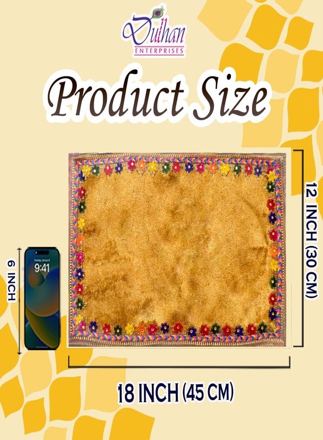 Dulhan Divine Pooja Cloth for Mandir | Pack of 2 | Small Size Puja Aasan 12x18 Inch | Golden Yellow Velvet Altar Cloth for Puja Table, Chowki & God Idol Sitting | Mandir Ka Kapda for Baithak Mat - Image 3