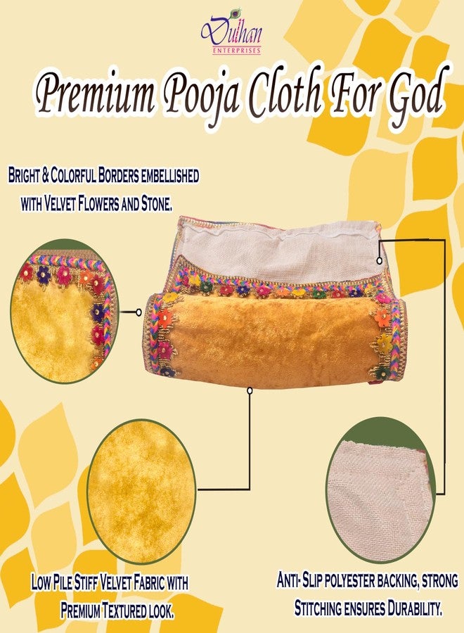Dulhan Divine Pooja Cloth for Mandir | Pack of 2 | Small Size Puja Aasan 12x18 Inch | Golden Yellow Velvet Altar Cloth for Puja Table, Chowki & God Idol Sitting | Mandir Ka Kapda for Baithak Mat - Image 4