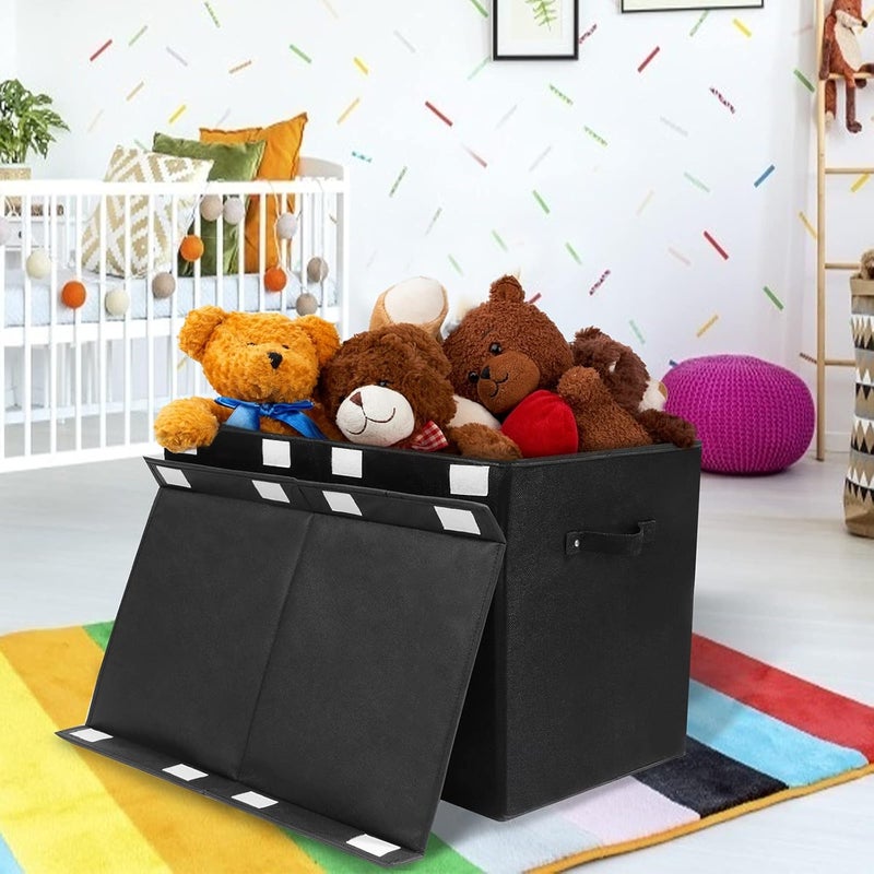 popoly 2 Pack Large Toy Box Chest Storage with Flip-Top Lid, Collapsible Kids Toy Storage Bin Boxes s for Toys, Playroom Organizers, 25"x13" x16" (Linen Black) - Image 2