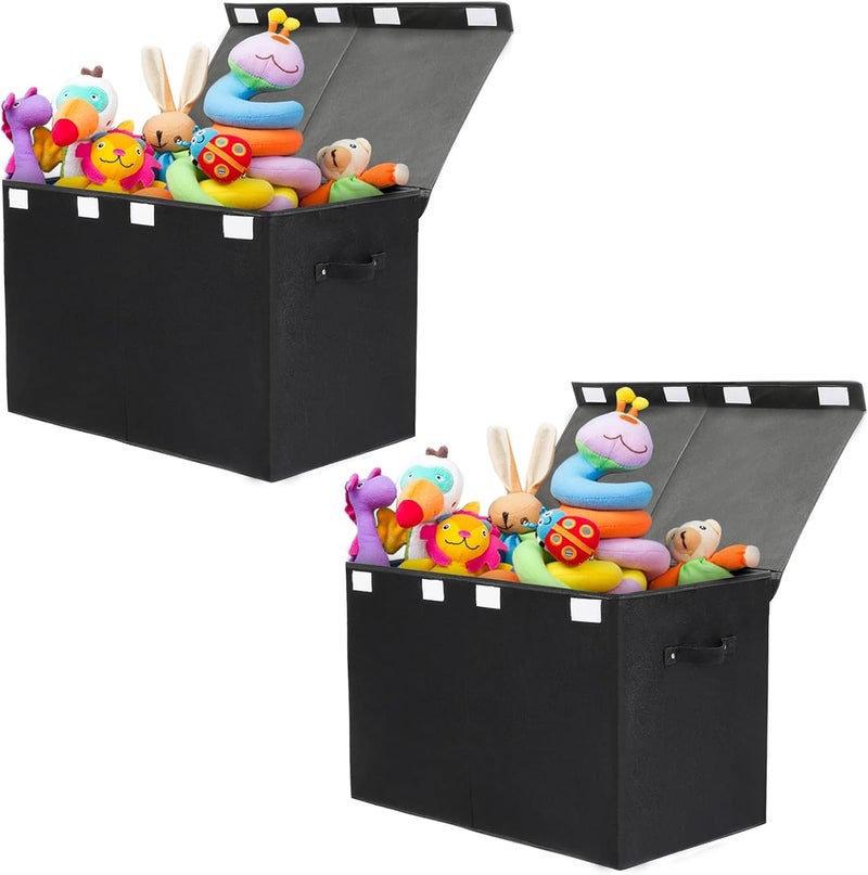 popoly 2 Pack Large Toy Box Chest Storage with Flip-Top Lid, Collapsible Kids Toy Storage Bin Boxes s for Toys, Playroom Organizers, 25"x13" x16" (Linen Black) - Image 1