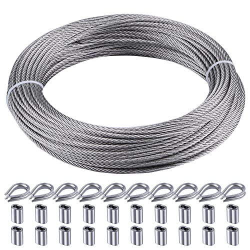 Rectoo 1/8" wire cable, 100ft Wire Rope Metal Cable With Loop Sleeve And Steel Thimble, 7x7 marine stainless steel Strand Core Perfect For Deck Railing System, Outdoor hanging kit, garden fence (SR03) - Image 1