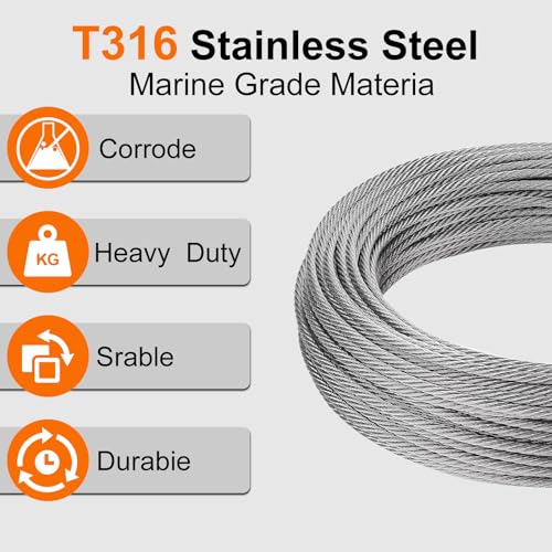 Rectoo 1/8" wire cable, 100ft Wire Rope Metal Cable With Loop Sleeve And Steel Thimble, 7x7 marine stainless steel Strand Core Perfect For Deck Railing System, Outdoor hanging kit, garden fence (SR03) - Image 2
