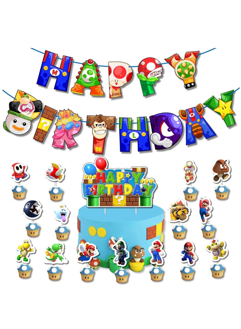 ماريو موضوع عيد ميلاد حزب الديكور مجموعة عيد ميلاد سعيد راية الرايات تزيين الكعكة بالونات توبر للبنين بنات عيد ميلاد الديكور - Image 4