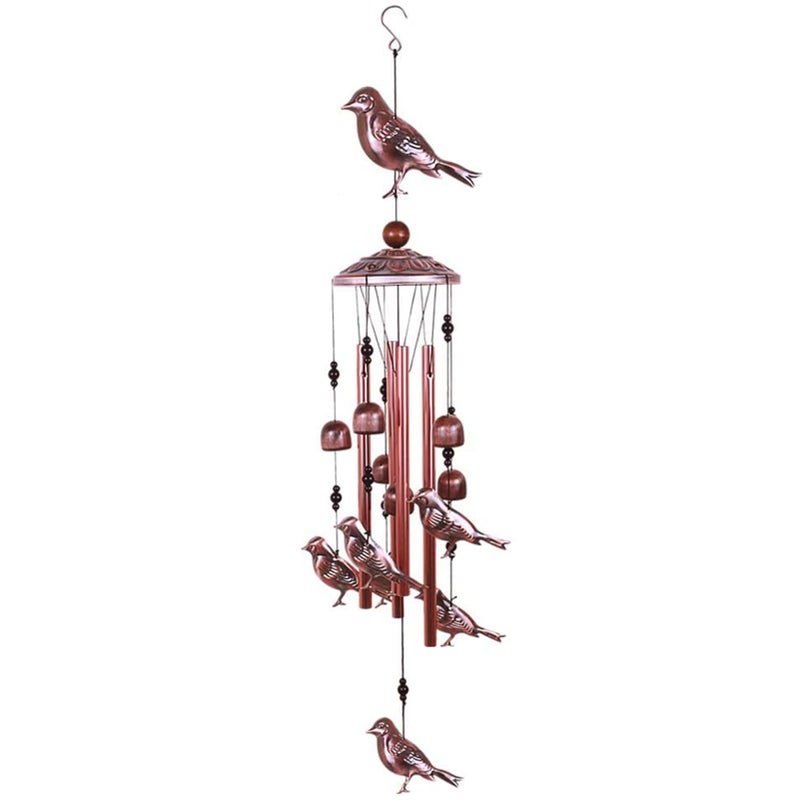 Bird Wind Chimes 4 Aluminum Tubes 6 Bells 7 Birds Windbells for Indoor Outdoor Decoration - Image 1