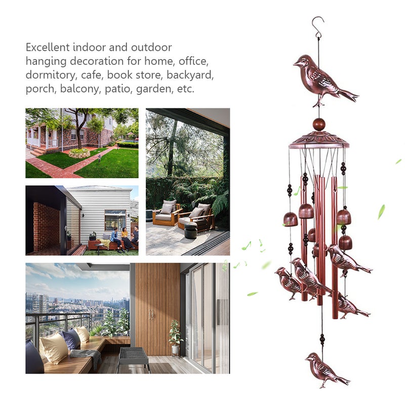Bird Wind Chimes 4 Aluminum Tubes 6 Bells 7 Birds Windbells for Indoor Outdoor Decoration - Image 5