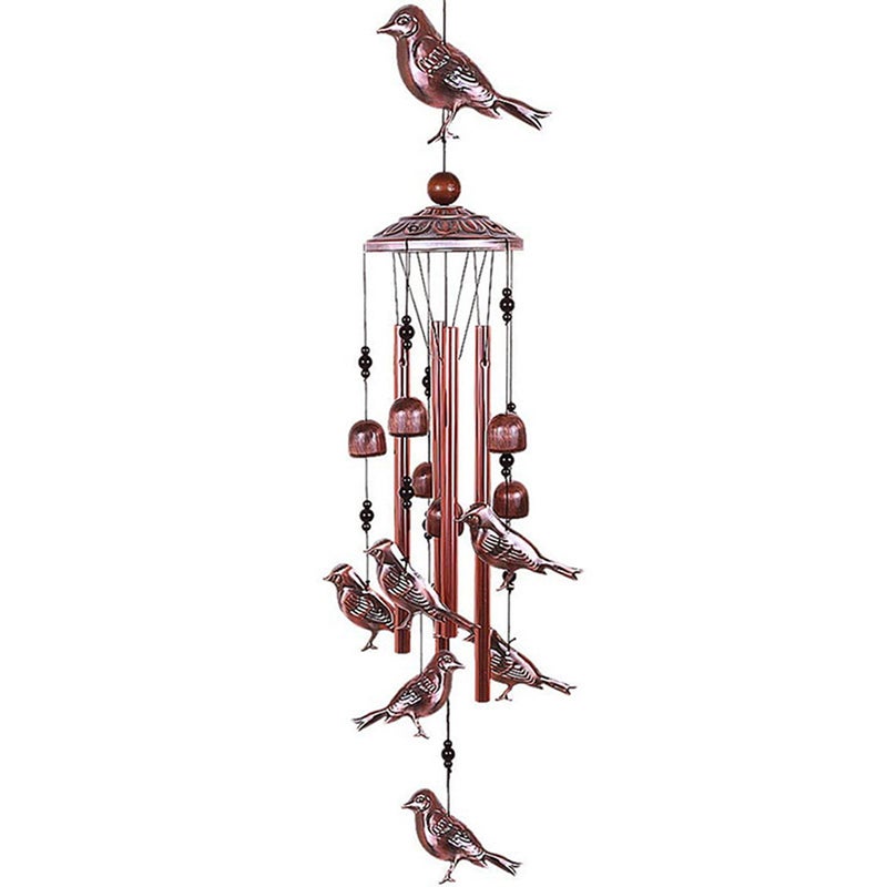 Bird Wind Chimes 4 Aluminum Tubes 6 Bells 7 Birds Windbells for Indoor Outdoor Decoration - Image 2