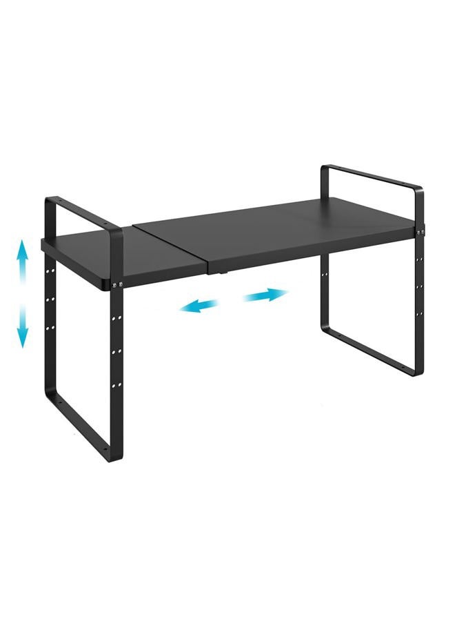 iPEGTOP Expandable Cabinet Storage Shelf Organizer Rack, Heavy Duty Cupboard Stand Spice Rack Adjustable Height Pantry Garage Shelf Space Riser for Counter Kitchen Organization, Black, 1 Pack - Image 1