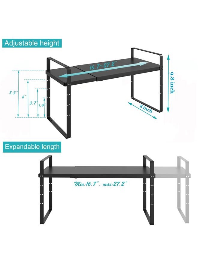 iPEGTOP Expandable Cabinet Storage Shelf Organizer Rack, Heavy Duty Cupboard Stand Spice Rack Adjustable Height Pantry Garage Shelf Space Riser for Counter Kitchen Organization, Black, 1 Pack - Image 5