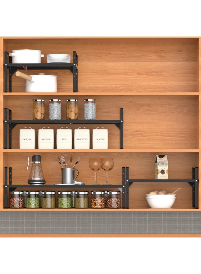iPEGTOP Expandable Cabinet Storage Shelf Organizer Rack, Heavy Duty Cupboard Stand Spice Rack Adjustable Height Pantry Garage Shelf Space Riser for Counter Kitchen Organization, Black, 1 Pack - Image 4
